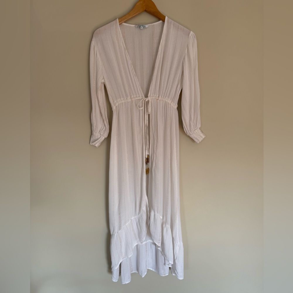Blue Island White/Gold Boho Flowy Tie Front Beach Cover Up Size Small